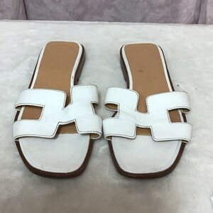 Hermes White Slide Sandals